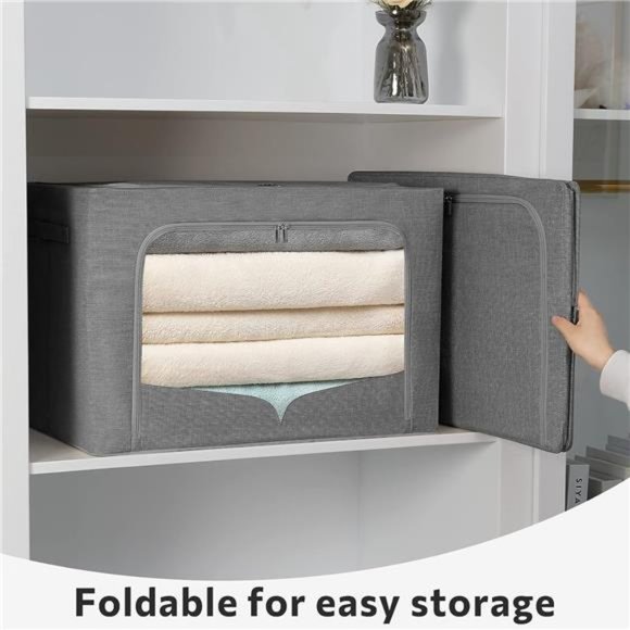 3 Pack Clothes Storage Bins - Foldable Metal Frame Storage Box - Stackable Linen - Picture 4 of 7